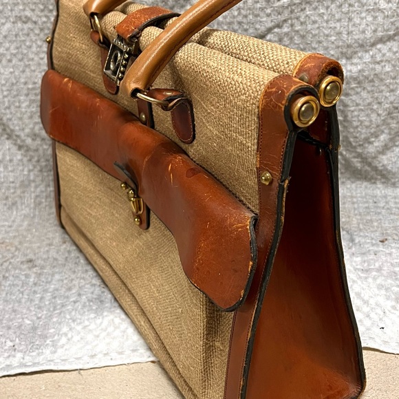 Vintage Leather and Wool Tweed Briefcase - Picture 2 of 9